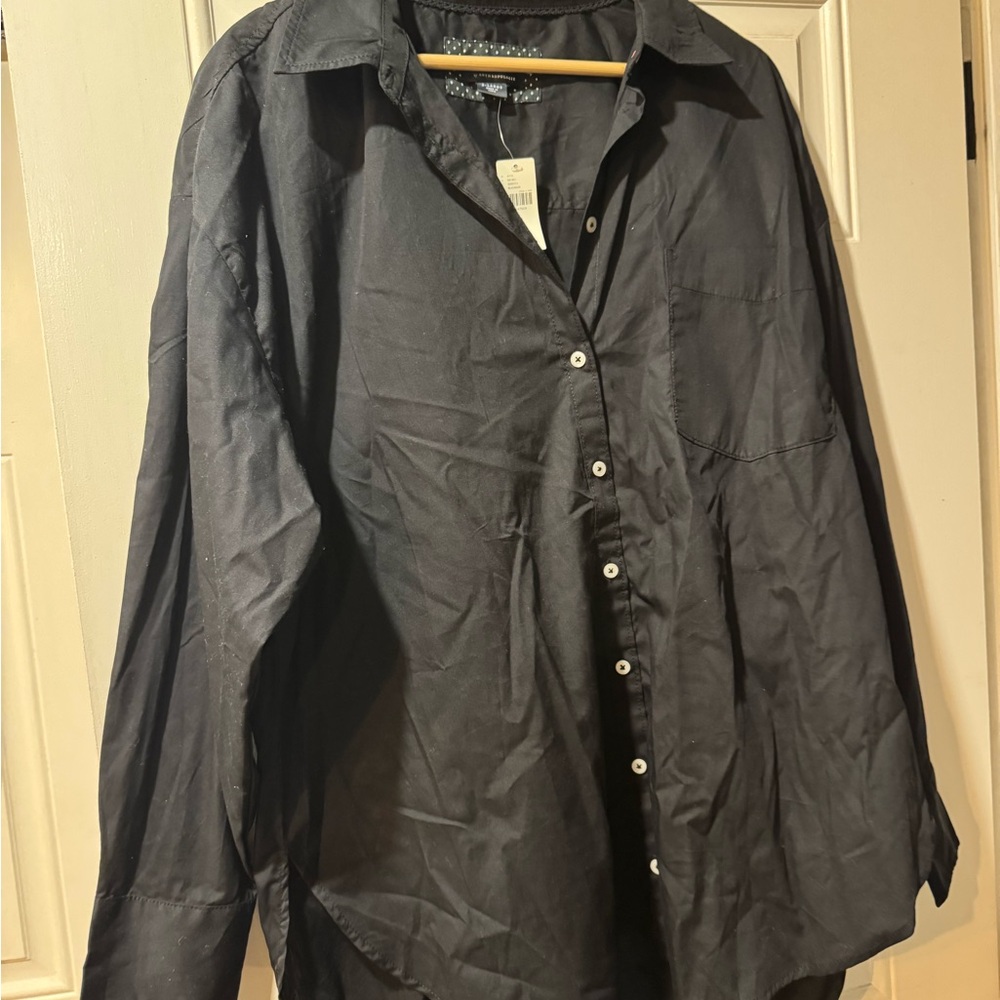 Maeve by Anthropologie Bennet Buttondown Shirt Sz XL Black Capsule Oversized